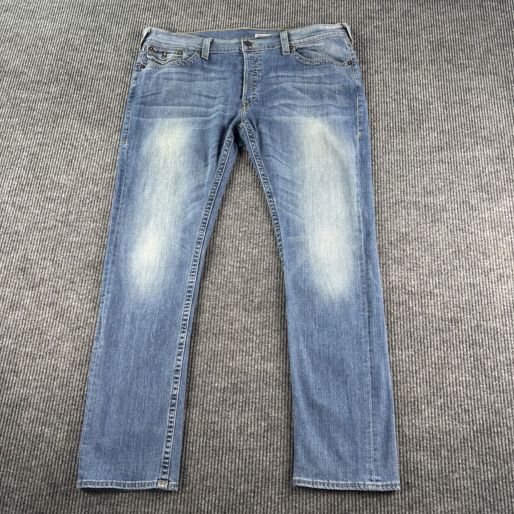 True Religion Jeans Mens 44x34 Blue Denim Zach Button Fly Back Flap Y2K USA